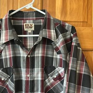 Ely Cattleman Black and Maroon Plaid Pearl Snap Shirt